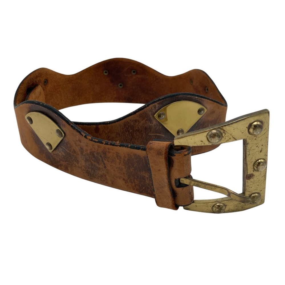 Vintage Roger Van S Scalloped Leather Belt with Metal Embellishments